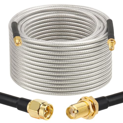 XRDS -RF Low Loss RG58 Coaxial Cable 100FT, SMA Male to SMA Female Bulkhead Extension Cable, Solid Copper 50 Ohm RF Wire for WiFi Antenna Router, 4G LTE Gateway - size: 100FT