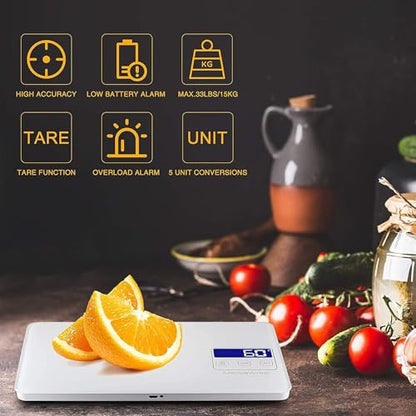 MegaWise Digital Kitchen Scale, 33lb/15kg Capacity, USB Rechargeable