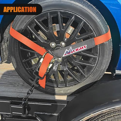 Nilight 2" x 96" Lasso Style Car Tie Down Straps with Chain Hook Anchors - color: 2in x 96in Wheel Straps 4 Pack