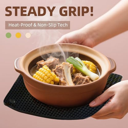 4 Pack Silicone Pot Holders & Hot Pads - Heat Resistant Non-Slip Mats for Kitchen Countertops, Trivets for Hot Dishes, Dishwasher Safe & BPA-Free (Black) - color: Black