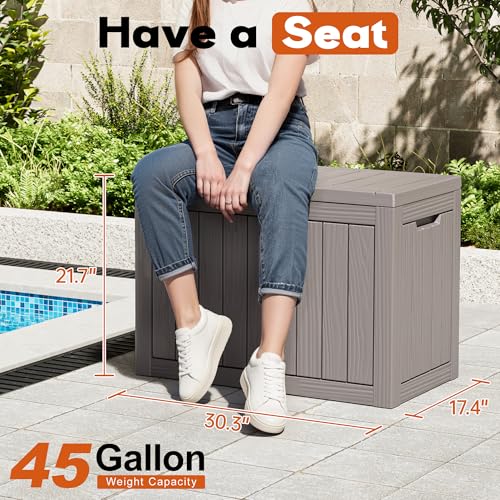 Oudoor Storage Deck Boxes Waterproof, Waterproof and UV Resistant Outdoor Storage Box Lockable Lid for Delivery Box, Indoor, Garden Tools, Pool Supplies, Patio (Grey, 45 Gallon) - color: Striped Grey, size: 45 Gallon