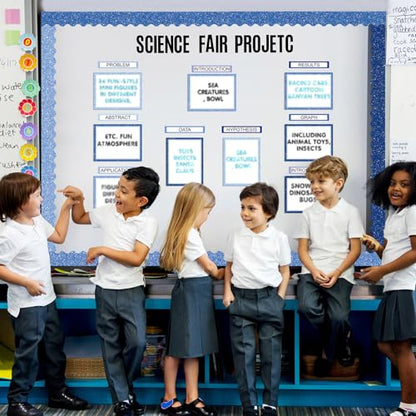 Sinload 92 Pcs Science Fair Board Supplies 60 Trim Scalloped Poster Boards 18 Presentation Subtitles 6 Project Titles 8 Letter Sticker for Classroom Display Boards(Glitter Blue,Wave) - color: Glitter Blue, style: Wave