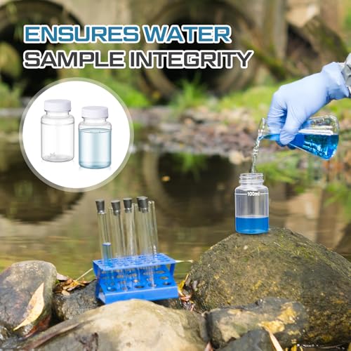 Lounsweer 50 Pcs 100ml Sterile Water Sampling Bottles with 10mg Sodium Thiosulfate, Leakproof for Drinking Water Safety Testing, Total Coliform Detection