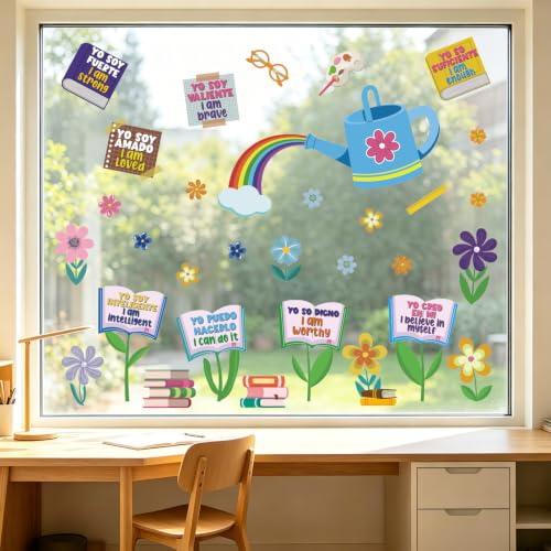 LHIUEM Positive Self-Affirmations Wall Sticker Boho Flower Book Wall Decal - color: Book
