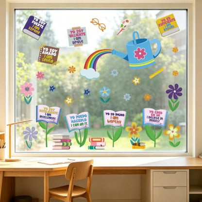 LHIUEM Positive Self-Affirmations Wall Sticker Boho Flower Book Wall Decal - color: Book