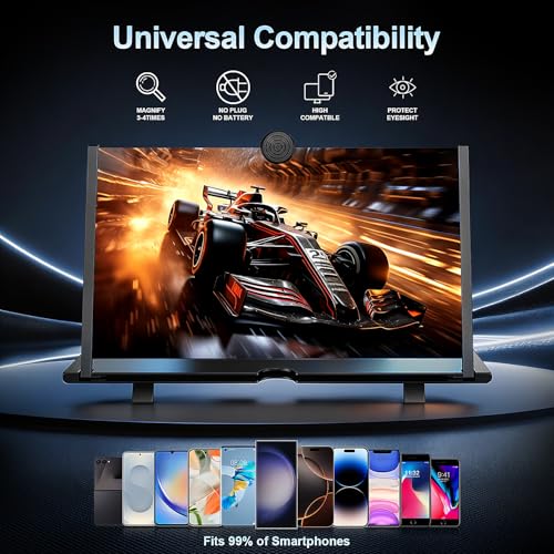 for 18" Mobile Phone Screen Magnifier 3D HD Projector Screen for Movies, Videos, Foldable Stand with Screen Amplifier, Supports All Smartphones,18 inches - size: 18 Inch