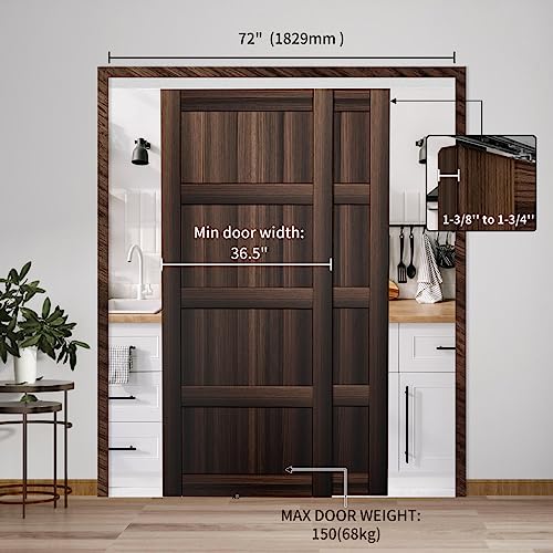 Heavy Duty Bypass Sliding Closet Door Track Hardware 72",6FT Aluminium Pocket Door Track Rail Set, Smoothly and Quietly, for 2 Door System - size: XC40-72"