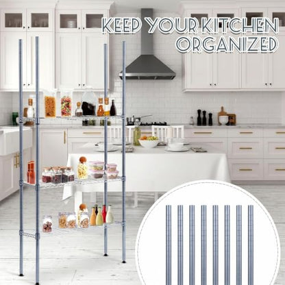Thyle 4 Pack 74-Inch Wire Shelving Posts with 50 Clip, Chrome Steel, Gray - color: Grey, size: 74"