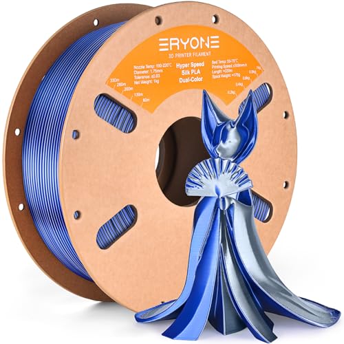 ERYONE Silk Filament PLA+ 1.75mm Shiny 3D Printer Filament, Multicolor PLA 2 in 1, 1kg (2.2LBS)/Spool, HS Silk Dual Color Midnight Blue & Silver - color: Silk Pla+ 2 in 1 Midnight Blue Silver