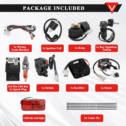 PRO BAT Full 4 Stroke Wiring Harness Kit CG 8-Coil Stator AC CDI - color: O Spark Plug & B Ignition Coil & B Rectifier