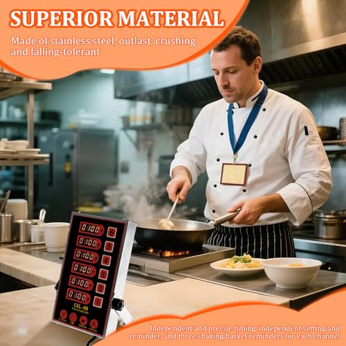 6 Channel Commercial Kitchen Timer Digital Stainless Steel LED Chef Cooking Timer for Cooking Restaurant Kitchen Supplies Professional Loud Alarm Cooking Reminder for Food Truck Fryer Bakery