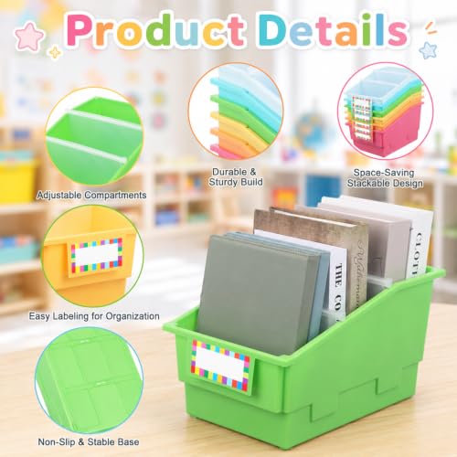 6 Pack Picture Book Bins with Dividers for Classroom, Pastel - color: Pastel