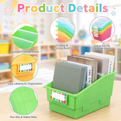 6 Pack Picture Book Bins with Dividers for Classroom, Pastel - color: Pastel