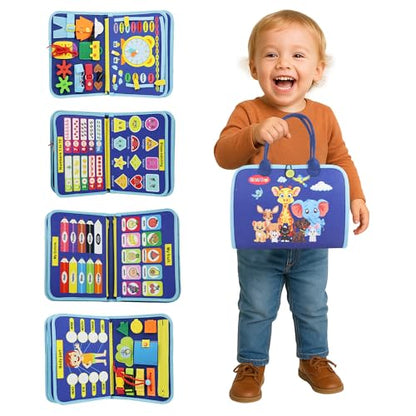 URBAN TOYS Montessori Busy Board, Toddler Activity Book, Learning Toys 3+ - color: Blue