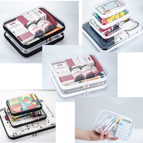 4PCS Clear Hard Shell Zippered Case,4 Sizes Durable Clear Travel Toiletry Bag, Waterproof Cosmetic Bag, Toy Storage Organizer Bins,Pencil Case - Blue - color: Blue