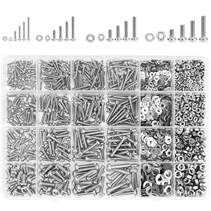 1285 Pieces M2 M2.5 M3 M4 Phillips Pan Head Machine Screws Nuts Washers Assortment Kit, 304 Stainless Steel, Fully Machine Thread - size: M2 M2.5 M3 M4