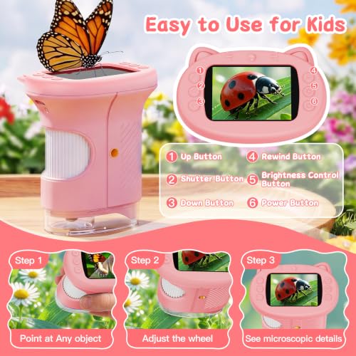 SEEKID Kids Microscope,1000X Handheld Digital Microscope (Pink) - color: Pink