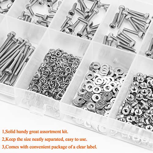 HELIFOUNER 560 Pieces M2 x 4mm /6mm /8mm /10mm /12mm /16mm /20mm, Hex Socket Head Cap Screws Bolts Washers Nuts Kit, 304 Stainless Steel - size: M2, style: Hex Socket Head Cap