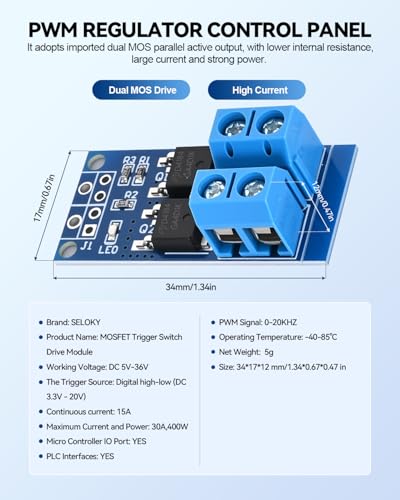 Dual High-Power MOSFET Trigger Switch Drive Module 0-20KHz PWM Adjustment Electronic Switch Control Board Motor Speed Controller Lamp Brightness Control, DC 5V-36V 400W, 15A (Max 30A) (30PCS) - style: 30PCS