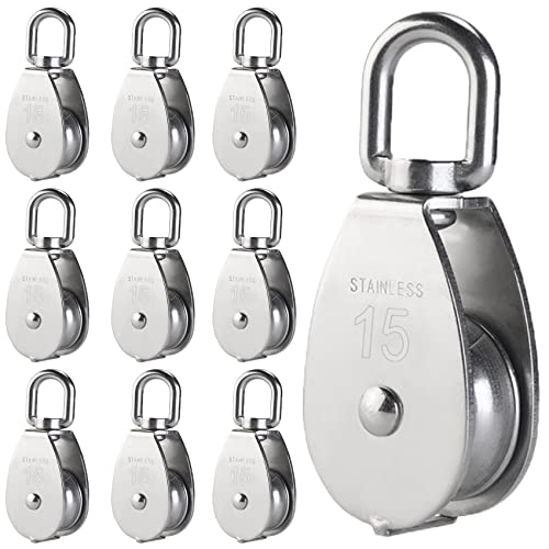 YAMASO,10Pcs 304 Stainless Steel M15 Silver Single Pulley Block Wire Rope Hanging Wire Towing Wheel - size: M15-10pcs
