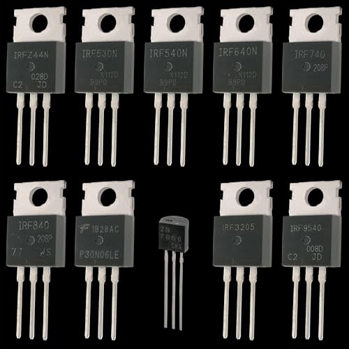 EEEEE 10 Values 70 Pcs Logic Level PMOS NMOS Kit MOSFET Transistor Assortment Kit N Channel P Channel MOSFET Driver IRFZ44N IRF530N IRF540N IRF640N IRF740 IRF840 RFP30N06LE 2N7000 IRF3205 IRF9540