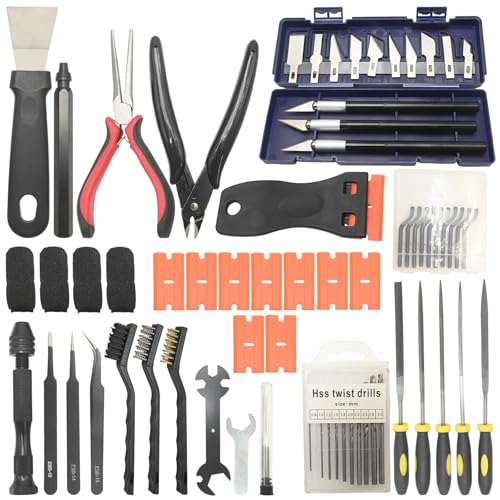 Hoypeyfiy 68Pcs 3D Printer Tools Kit with Storage Case, Replacement for Bambu Lab Ender 3 Kobra and More Printers, Deburring Tool, Scrapers, Metal Files, Brushes, Hand Drill, Tweezers