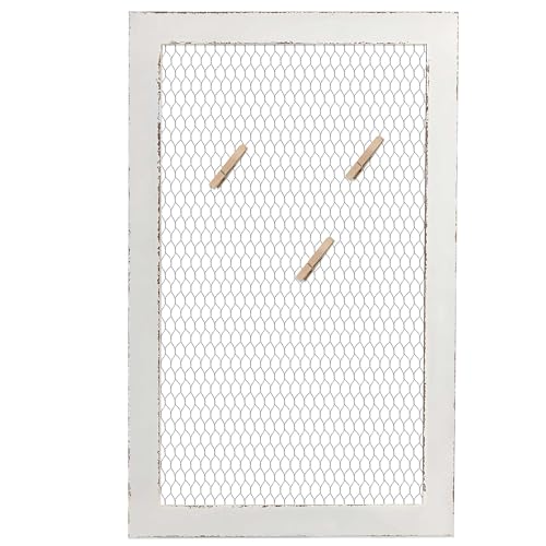 SOFE Chicken Wire White Framed Bulletin Boards, 18×29" Wood Grid Shelf - color: White