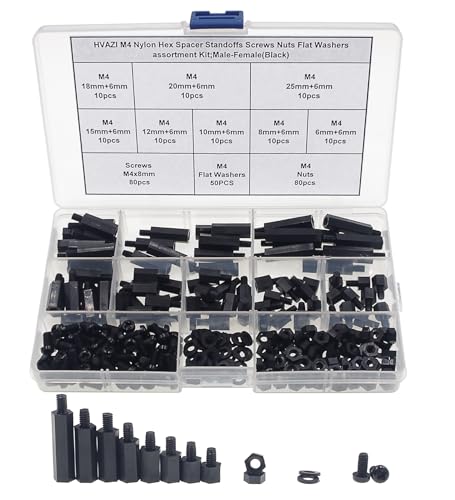 M4 Black Nylon Male-Female Standoffs Screws Nuts Flat Washers Kit - size: 290PCS/M4(Black)