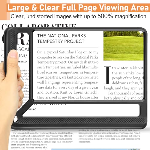 AKKYCVS 5X Full Page Magnifying Glass for Reading, Lightweight Rectangular Magnifier Provides Large Book Page Viewing Area, Upgraded Handheld Magnifier for Reading Small Prints for Seniors, Low Vision - color: Black