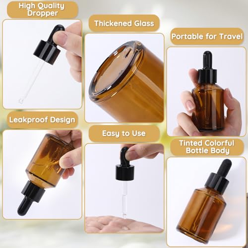Segbeauty 2oz Amber Glass Dropper Bottles for Travel Toiletries, 4pcs Small Refillable Perfume Oil Bottles with Dropper, 60ml Travel Eye Droppers, Cosmetic Liquids Serum Container with Transfer Tool - color: Amber, style: 4pcs 2oz