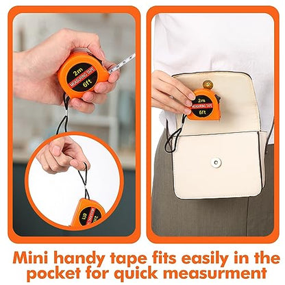 Copkim 50 Pcs Mini Tape Measure Keychain Bulk 6 Ft Retractable,Orange - color: Orange