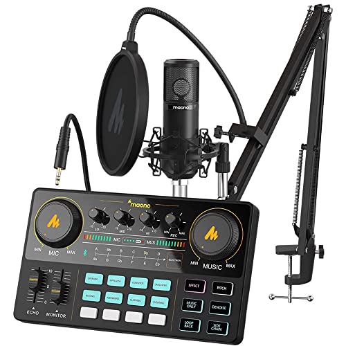 MAONO Podcast Equipment Bundle with Audio Mixer & 3.5mm Mic for Streaming - color: AU-AM200-S6 Black