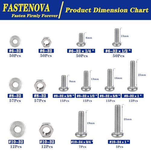 357pcs Machine Screws Assortment Kit, Phillips Pan Head, 304 Stainless Steel Screw Nut Washers Assortment Kit with Case#6-32#8-32#10-24