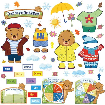 Gilprop 58 Pcs Dress for Weather Bulletin Board Set for Classroom, Bear - style: Bear