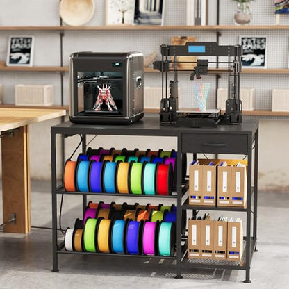 3D Printer Stand with Drawer&Outlet,3D Printer Table with Filament Storage - color: Black