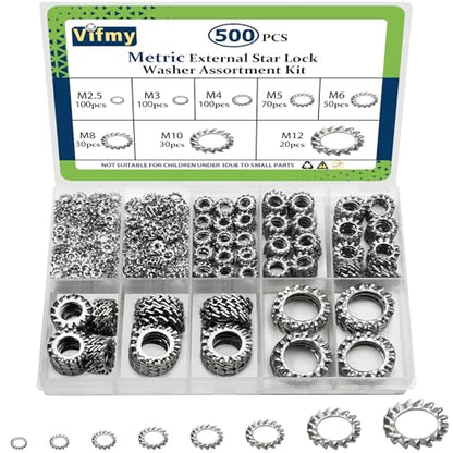 Star Washers External Tooth Lock Washers Assortment (M2.5-M12) 500Pcs - size: External Tooth Lock Washers