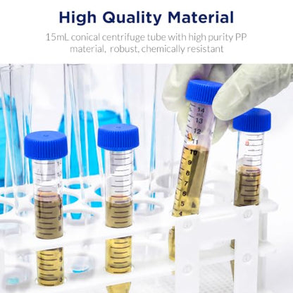 Conical Centrifuge Tubes 15mL, 50 Pcs Sterile Test Tubes with Screw Cap - size: 15mL
