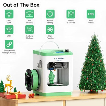Entina TINA2S 3D Printers with WiFi Cloud Printing, Fully Assembled with Auto Leveling, Huge Library, DIY Mini 3D Printer for Beginners and Kids, High Precision 3D Printer for Home, Office & School - color: Green