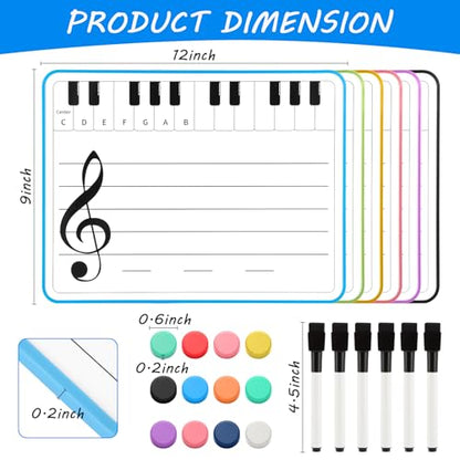 6 Pack Magnetic Music Staff Whiteboard 9'' x 12'' Mini Dry Erase Board for Piano Students Musicians Small White Board Music Classroom Supplies Keyboard Practice (Include 12 Magnets & 6 Markers)