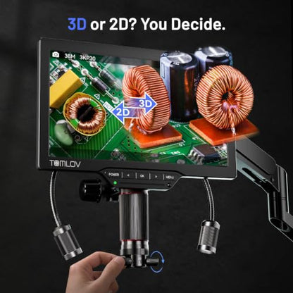 TOMLOV 3D Digital Soldering Microscope TM3K-3D, 7" Magnetic Dual Lens Scope - size: 7-inch