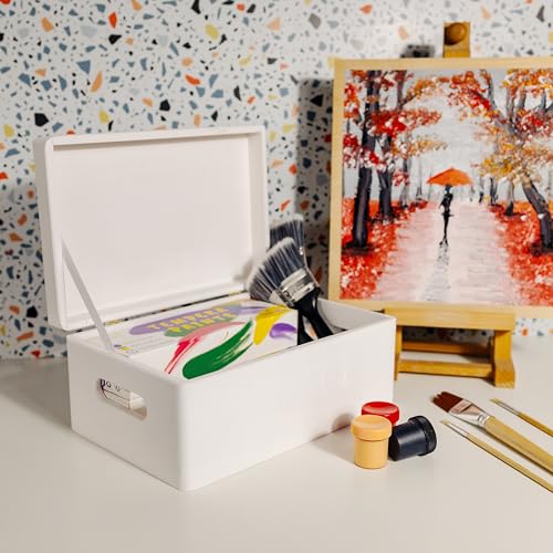 Creative Deco Large White Wooden Box Storage with Hinged Lid - color: White, size: L | Handles