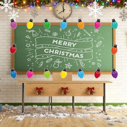 48Pcs Christmas Paper Cutouts, Colourful Xmas Light Bulbs Cut Outs Bulletin Board Decor for Winter Christmas Holiday Home Office Classroom Chalkboard Window Wall Door Decor - style: Light Bulb