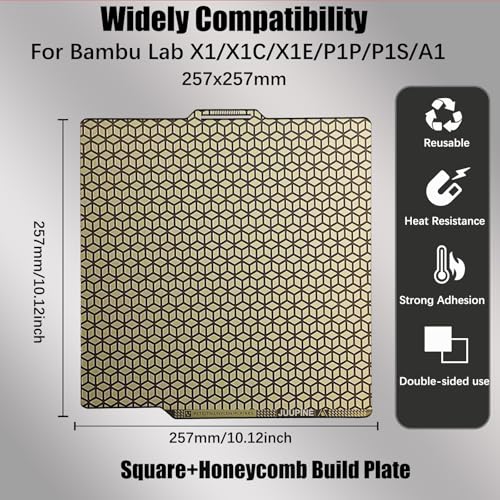 PEI Honeycomb Sheet,Upgraded 0.5mm Etched Bambu Build Plate for Bambu Lab P2S/X2D/X1C/X1/P1P/P1S/A1 3D Pritner,Honeycomb+Square Flexible Spring Steel Sheet for Bambu Lab 3D Printer 257x257mm. - color: PEI Honeycomb Plate