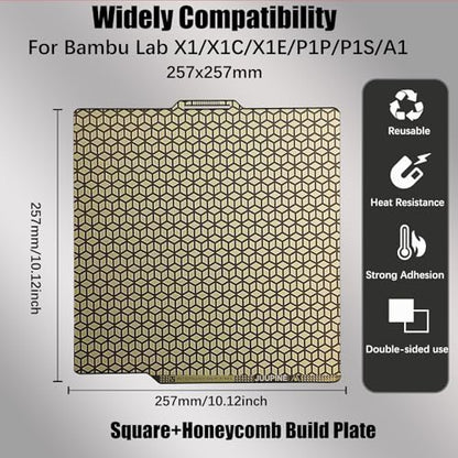 PEI Honeycomb Sheet,Upgraded 0.5mm Etched Bambu Build Plate for Bambu Lab P2S/X2D/X1C/X1/P1P/P1S/A1 3D Pritner,Honeycomb+Square Flexible Spring Steel Sheet for Bambu Lab 3D Printer 257x257mm. - color: PEI Honeycomb Plate