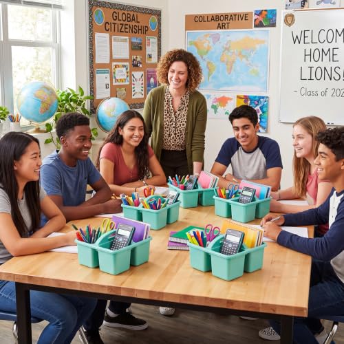 Geelin 6 Pack Classroom Caddy with Handle Plastic Storage Caddy, Green