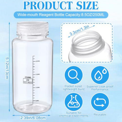 4 Pcs 8 oz Wide Mouth Plastic Bottles, PP Liquid Containers - size: 8 oz