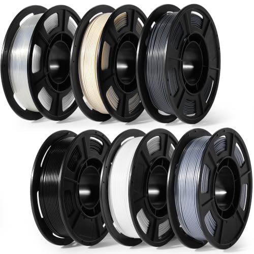Dynta PLA 3D Printer Filament Bundle 250g, 1.75mm/±0.02mm 6 Colors 1.5KG - color: 250gx6-clear+pure White+bone White+medium Gray+dark Gray+black