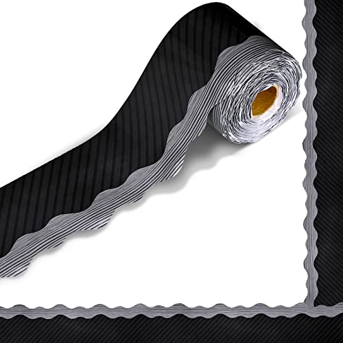 Outus 68 Feet Farmhouse Black with Gray Bulletin Board Borders Classroom Decor Black Scalloped Rolled Border Paper for Workplace Birthday Bulletin Board for Classroom Home Decor - size: 2.99 Inches, style: Country Rustic