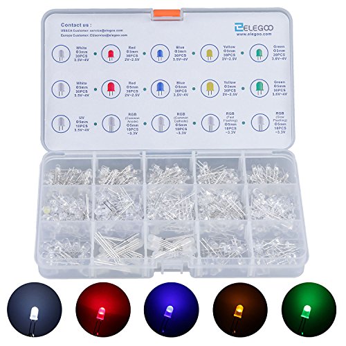 ELEGOO 3mm & 5mm Clear & Diffused LED Kit, RGB, UV, Fast Flashing, 350pcs - size: 350 Count (Pack of 1)