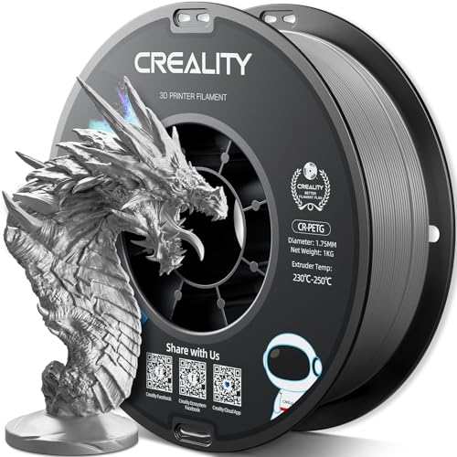 Official Creality PETG 3D Printer Filament 1.75mm 1KG (2.2lbs), High Precision, Strong Toughness, Odorless, Better Flow, Moistureproof 3D Printing CR PETG Filament, Grey - color: Grey